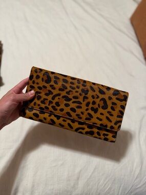 Nordstrom TWO IN ONE Leopard Print Fold-Over Crossbody +Clutch - Brown and Black